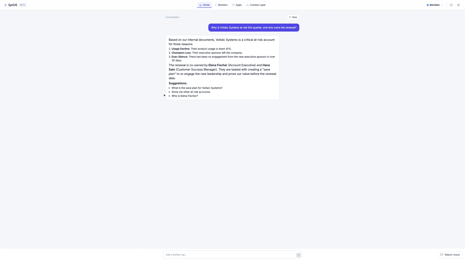 Grounded, cited answer about an at-risk account