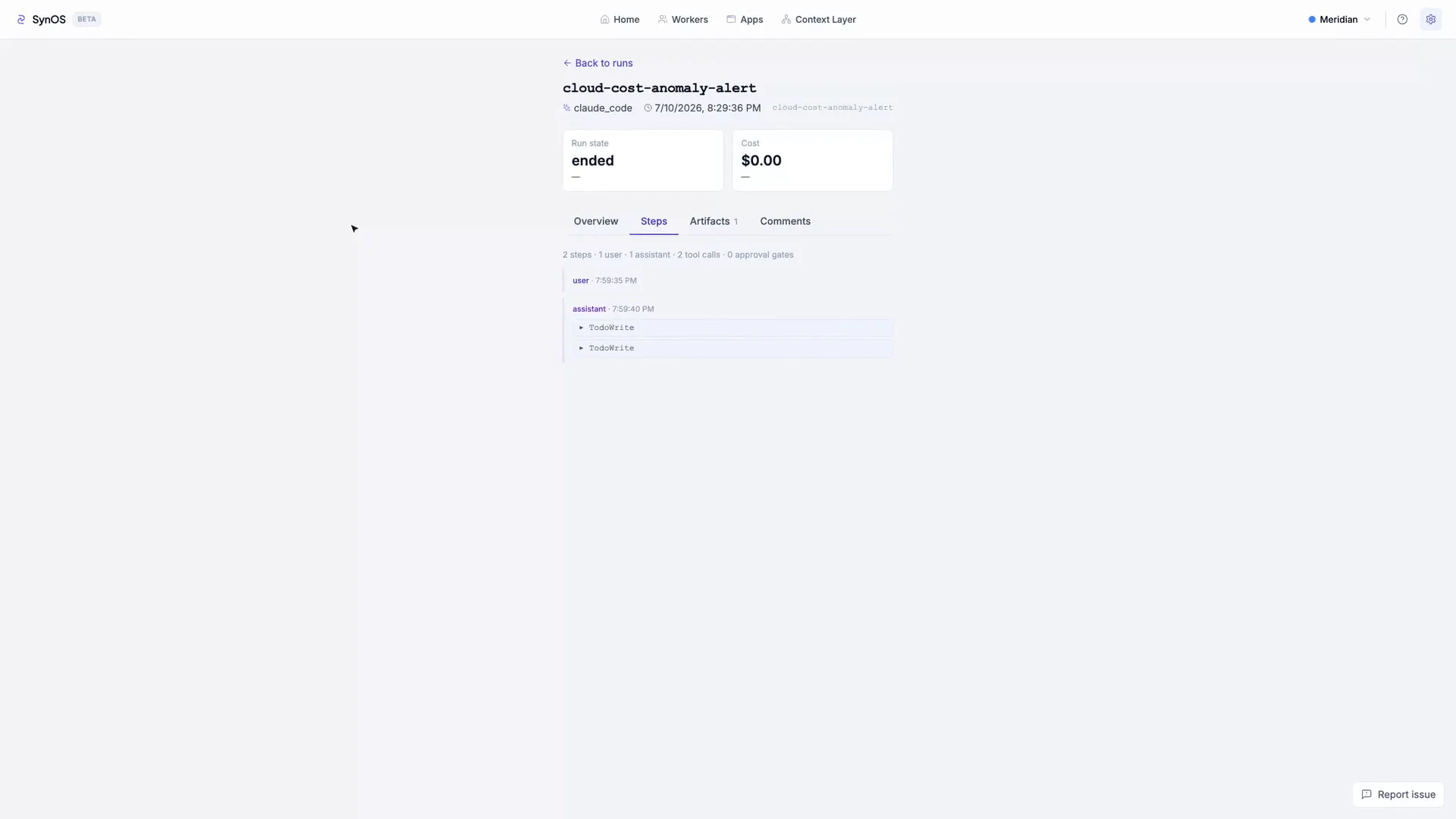Run observability — trace detail with phases, cost and tool calls